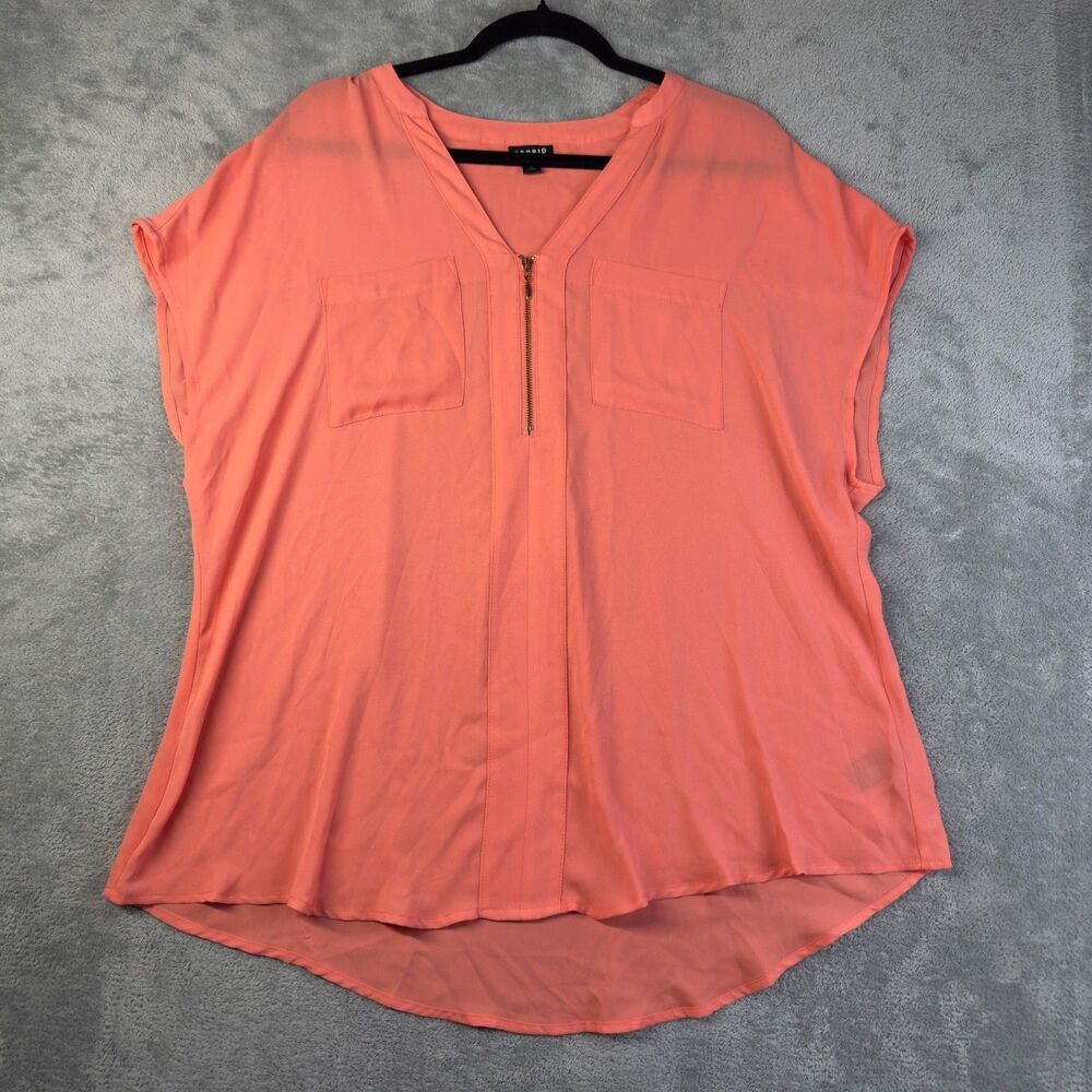 Torrid Blouse Womens 0 Coral Georgette Zip-Front Dolman Tunic Pockets 1/4 Zip